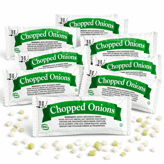 Chopped Onion Packets, 200 Individual Single Serve Condiment Packets, Diced Onion Topping for Hot Dogs, Hamburgers, Restaurants & Food Service