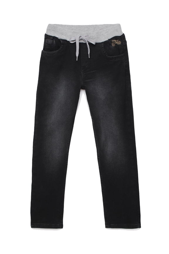 boys Jeans Slim Fit Denims Round Elastic & Drawstrings Black 32
