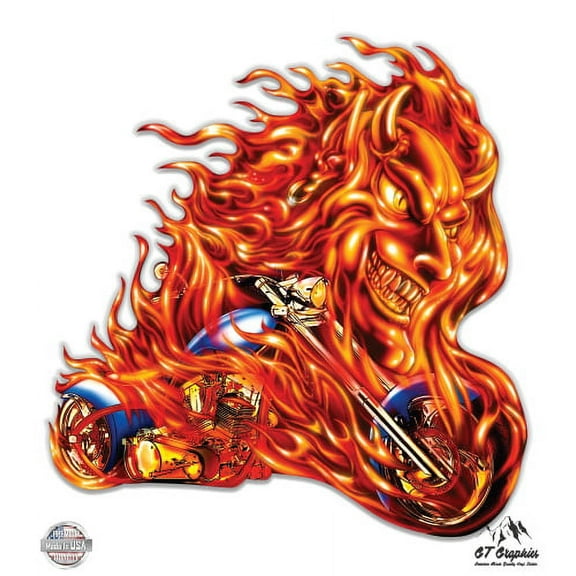 Chopper Demon Flames - 12" Vinyl Sticker Waterproof Decal