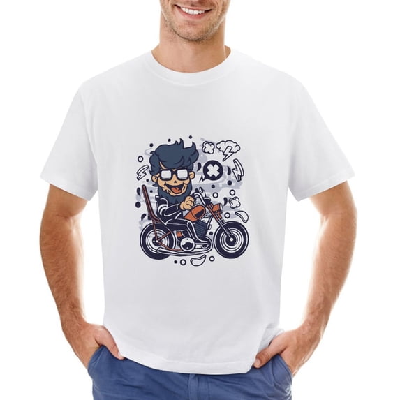 Chopper Hipster Vintage T-shirt Mens Cotton Classic Crewneck Short Sleeve Tees Unisex White XS