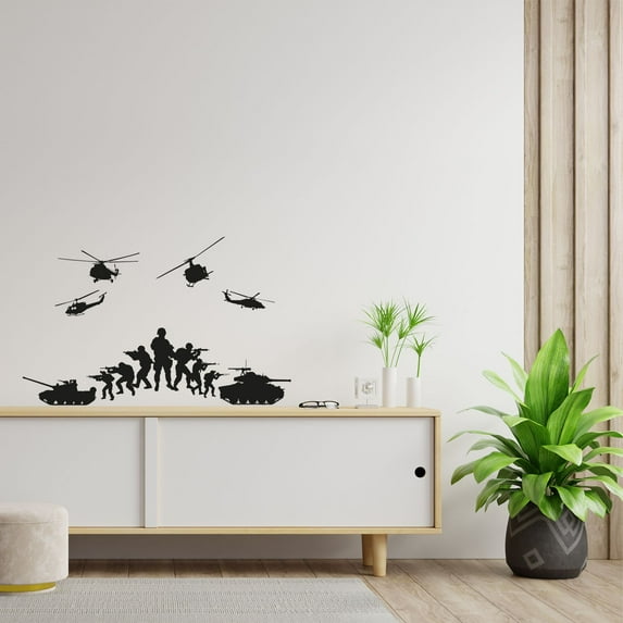 Chopper Military Swat Team Army Men Soldier Vehicle Wall Sticker Art Decal for Boys Girls Room Rooms Bedroom Playroom Kid House Home Decor Stickers Walls Art Vinyl Decoration Size (8x10 inch)