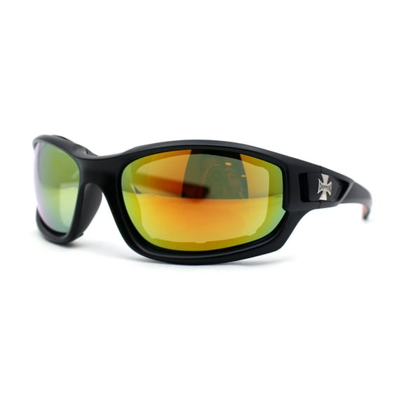 Choppers Classic Foam Pad Goggle Style Wrap Biker Sunglasses Matte Black Red Orange Mirror