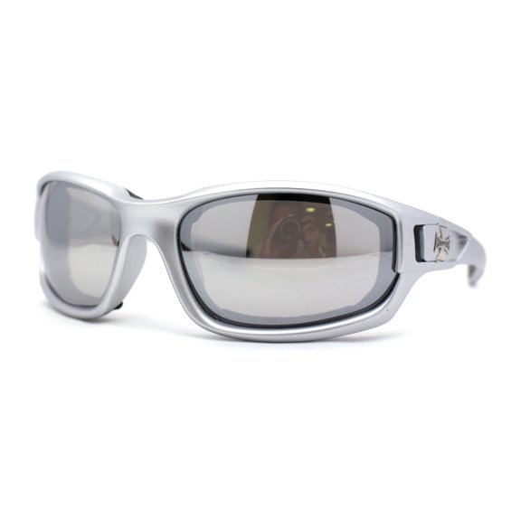 Choppers Classic Foam Pad Goggle Style Wrap Biker Sunglasses Silver Mirror
