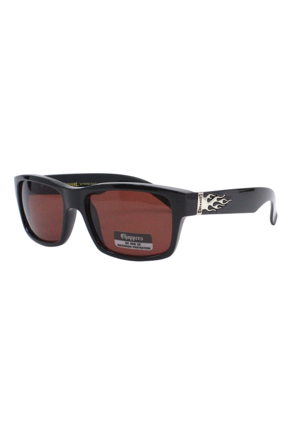Choppers Flame Sunglasses Men’s Biker Shades UV400 Shiny Black, Brown