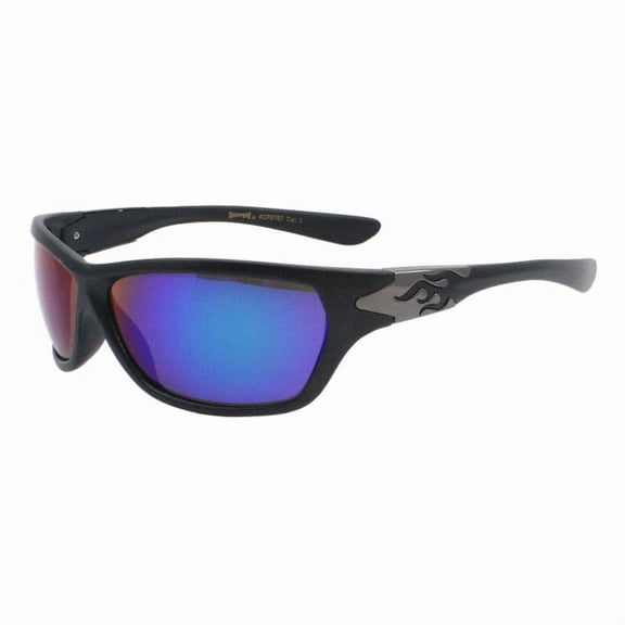 Choppers Flame Wrap Sunglasses Men's Oval/Rectangle UV400 Black, Teal Mirror