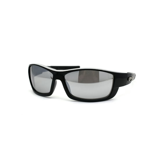 Choppers Mens Biker Warparound Motorcycle Sunglasses Black Silver Mirror