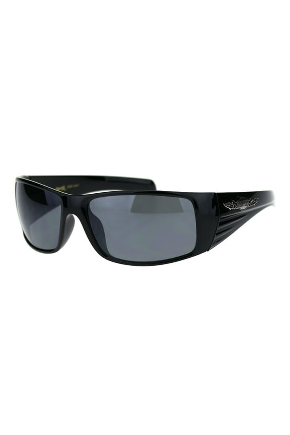 Choppers Mens Thick Temple Classic Biker Sunglasses Shiny Black