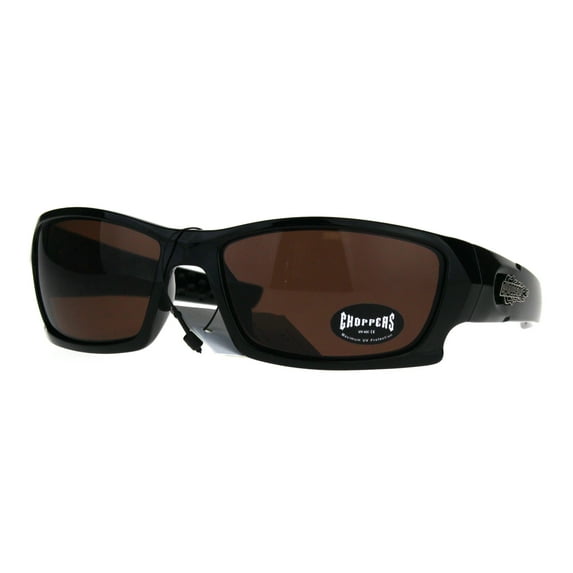 Choppers Mens Warp Sport Biker Motorcycle Plastic Sunglasses Black Brown