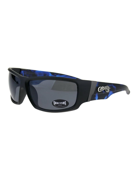 Rectangular Biker Warp Around Flaming Arm Riding Sunglasses Black Blue Black