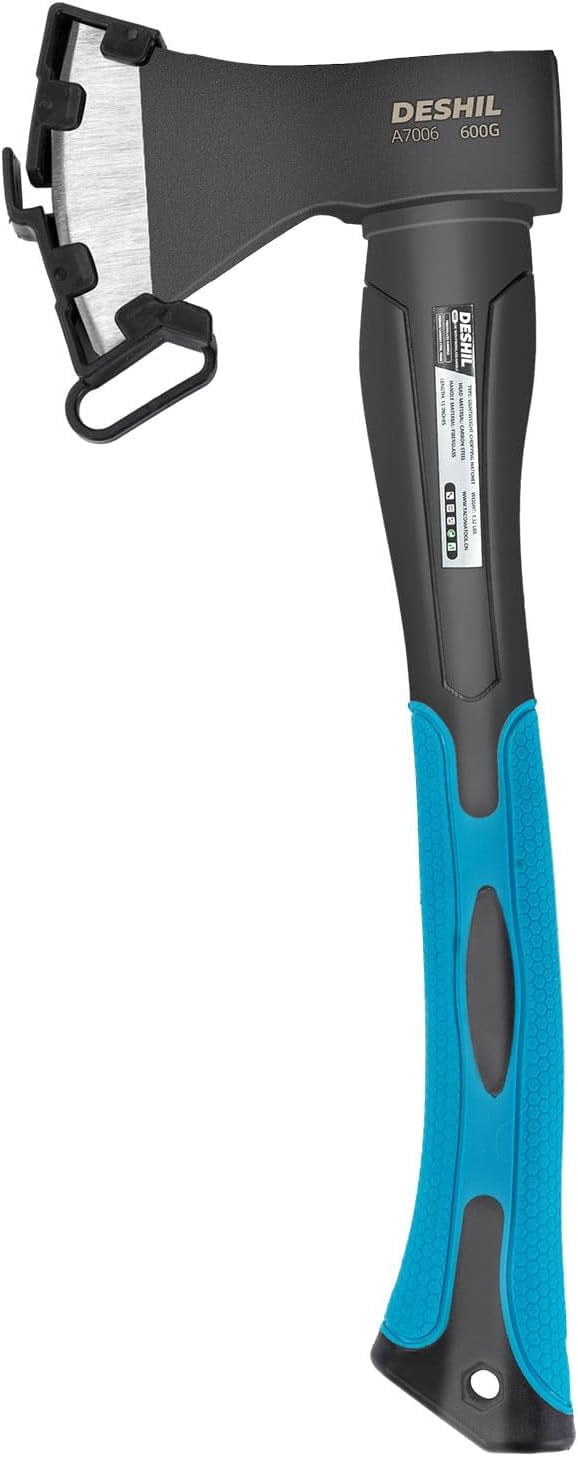 Chopping Axe, 15”Outdoor Hatchet Forged Carbon Steel Heat Ted Hand Maul Tool, Fiberglass Shock Reduction Handle with Anti-Slip Grip, Blue