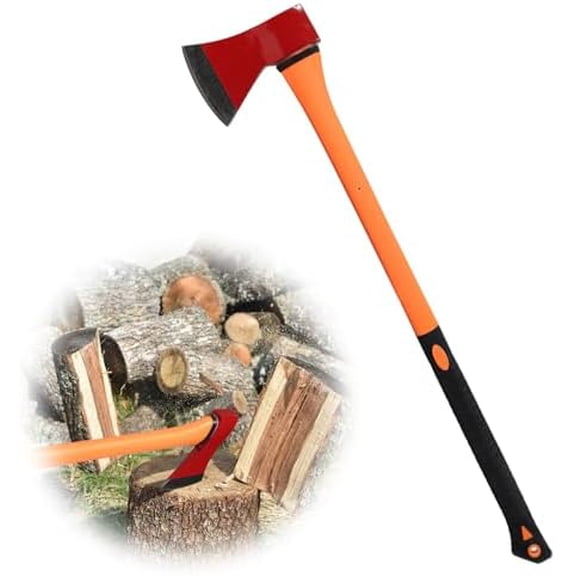 Chopping Axe: 33.5 Hatchet Axe with Shock Absorbing Fiberglass Handle 4.5lbs Felling Axes for Splitting Log Cutting Firewood GardeningTool$$Garden & Patio