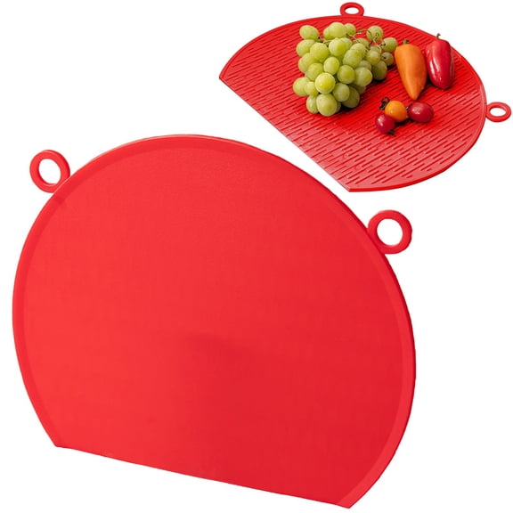 Chopping Board,D-Shape Self-Draining Silicone Cutting Board,Anti-Scratch TPU Layer,Wall Mountable Kitchen Prep Plate,35x29cm,1PC,Red