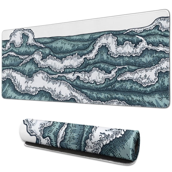 Choppy Green Waves mousepad Gamingwaterproofnon Slip for Office Home Work GamingmousepadsRubber Base Mousepad with Stitched Edges 31.5x11.8inches