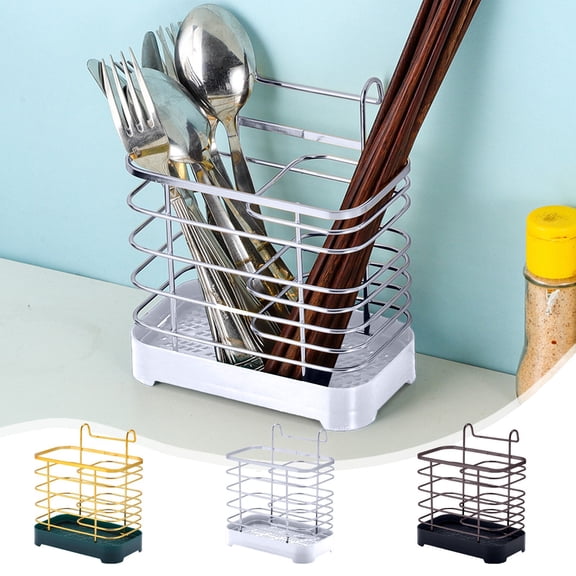 Chopstick Basket Storage Rack, Iron Wall-mounted Kitchen Utensil Organizer with Pull-out Cutlery Tray for Spoons and Forks, Hygienic Easy-clean Design, Topliu