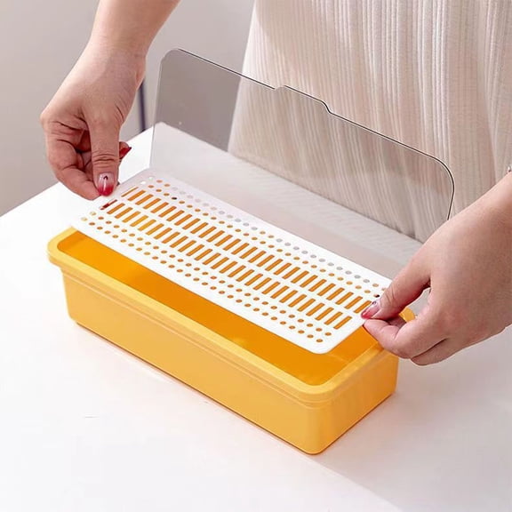 Chopsticks Organizer with Lid,Portable Plastic Utensil Holder for Countertop,Covered Cutlery Drawer Organizer Transparent Silverware Holder Dinnerware Holder for Spoons Forks Knives (Yellow)