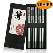 Chopsticks Reusable Metal Stainless Steel Chopsticks Laser Engraved Patte for Cooking Eating 5 Pairs