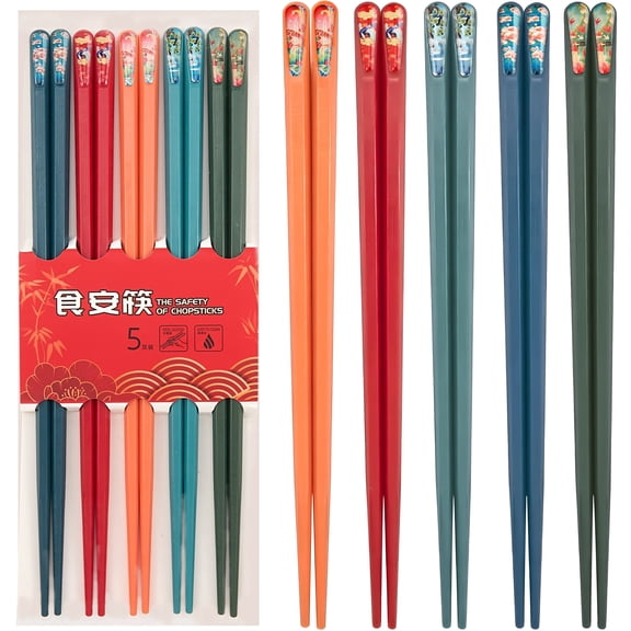 Chopsticks Set 5 Pairs Reusable Plastic Chopsticks Bpa-free Dishwasher-safe Non-slip Fiberglass Chinese Japanese Chopstick Gift Set Fiberglass
