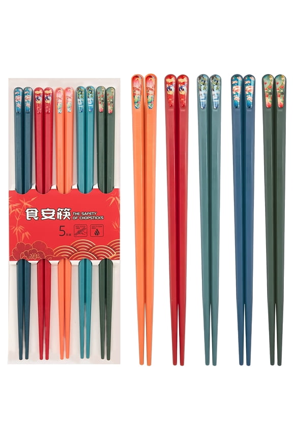 Chopsticks Set 5 Pairs Reusable Plastic Chopsticks Bpa-free Dishwasher-safe Non-slip Fiberglass Chinese Japanese Chopstick Gift Set Fiberglass