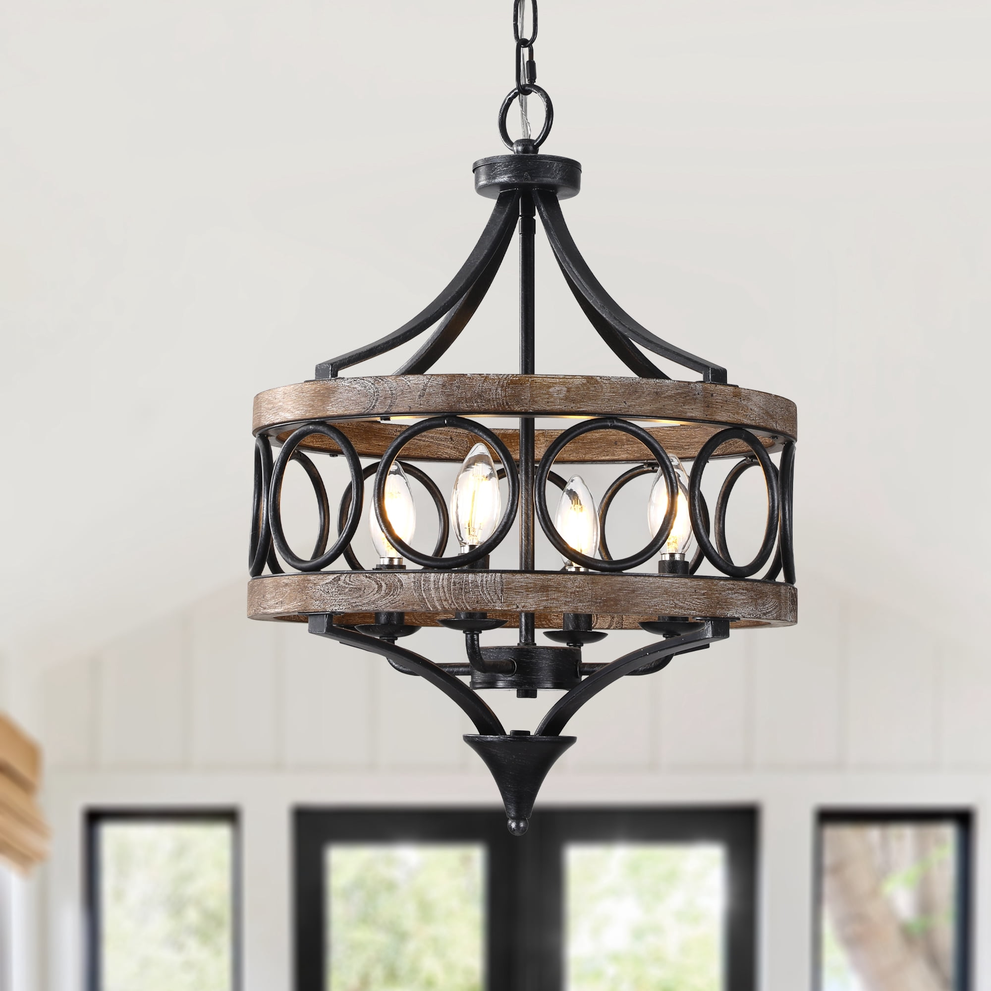 Chords Attic 16" Rustic Farmhouse Solid Wood Chandelier, Pendant Light ...