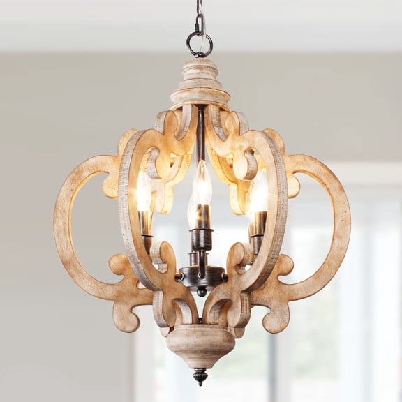 Chords Attic 18" Farmhouse 6-Light Wood Chandelier, Rustic Pendant Light for Kitchen Island, Dining Room, Bedroom, Foyer