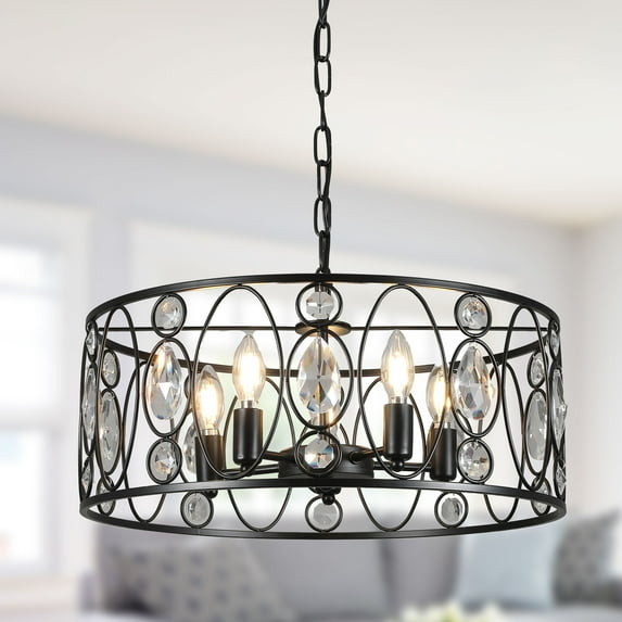 Chords Attic 20" Modern Drum Crystal Chandelier Lighting Adjustable 5-Light Pendant Light Fixture