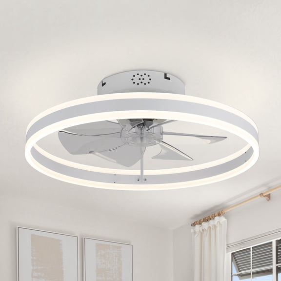 Chords Attic 20" Modern White Flush Mount Enclosed Ceiling Fan with Lights and Remote & APP Control for Bedroom Living Room