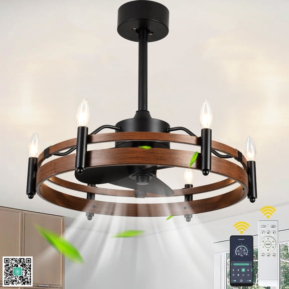 Chords Attic 24" Rustic Wagon Wheel Ceiling Fan with Light and Remote & APP Control, 6-Speed Reversible Ceiling Fan for Dining Room, Living Room
