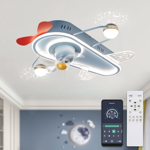 Chords Attic 26" Airplane Flush Mount Ceiling Fan with Lights and Remote/APP Control for Kids Bedroom, Nursery
