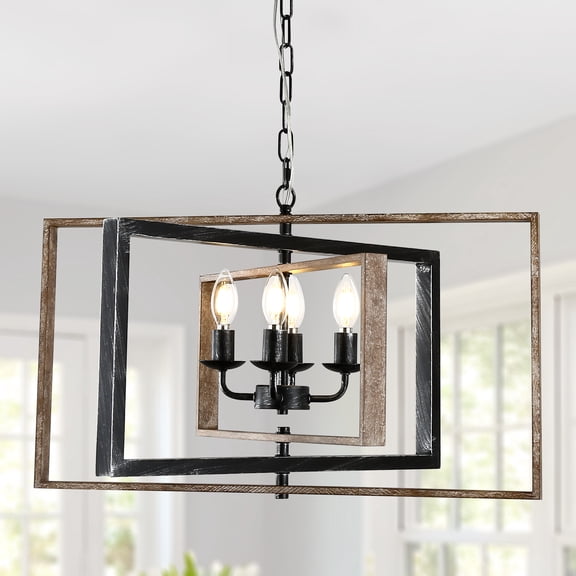 Chords Attic 26" Farmhouse Wood Chandelier Adjustable Height Pendant Light Fixture for Living Room, Dining Room, Bedroom