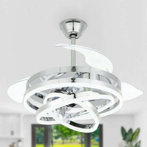 Chords Attic 36" DIY Shape LED Retractable Ceiling Fan With Light 6 Speed Latest DC Motor Remote Control Ceiling Fan