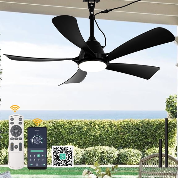 Chords Attic 42" Wet Rated Outdoor Ceiling Fan with Light and Remote/APP Control, IP65 Waterproof Celing Fans with 3 Color LED for Patios, Gazebo