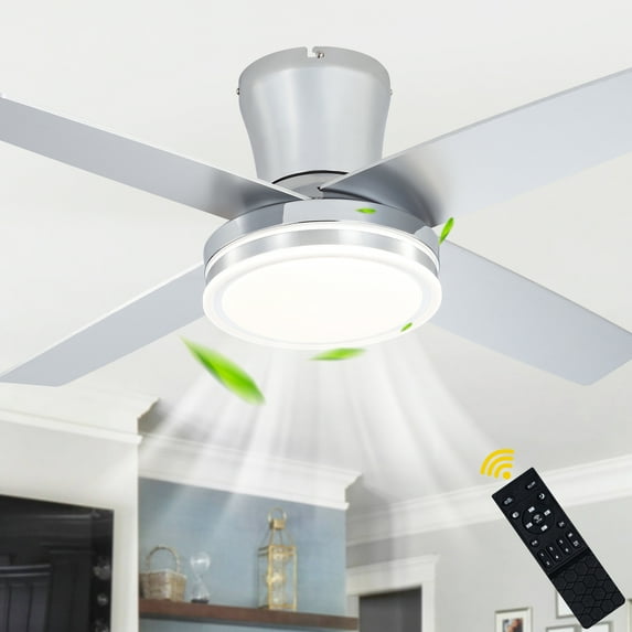 Chords Attic 44" Flush Mount Ceiling Fan with LED Light and Remote Control, 6-Speed DC Motor, 3 Color Temperatures, Reversible for Bedroom, Living Room and Dining Room