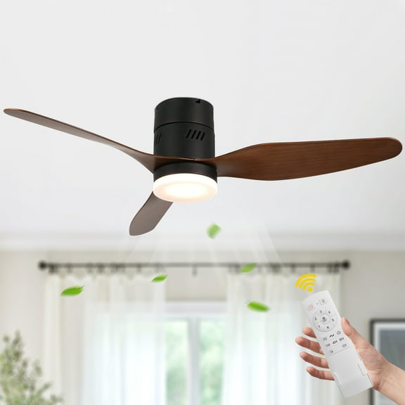 Chords Attic 46" Reversible 3-Blade Wood Ceiling Fan with LED Lights and Remote Control, 6-Speed Settings, Timer Function