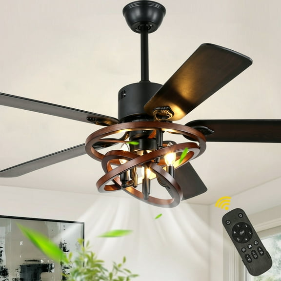 Chords Attic 52" Ceiling Fan with Light & Remote Control, 5-Blade 6-Speed Quiet DC Motor (175 RPM), Reversible, Timer, Adjustable Height for Bedroom, Living Room, Dining Room