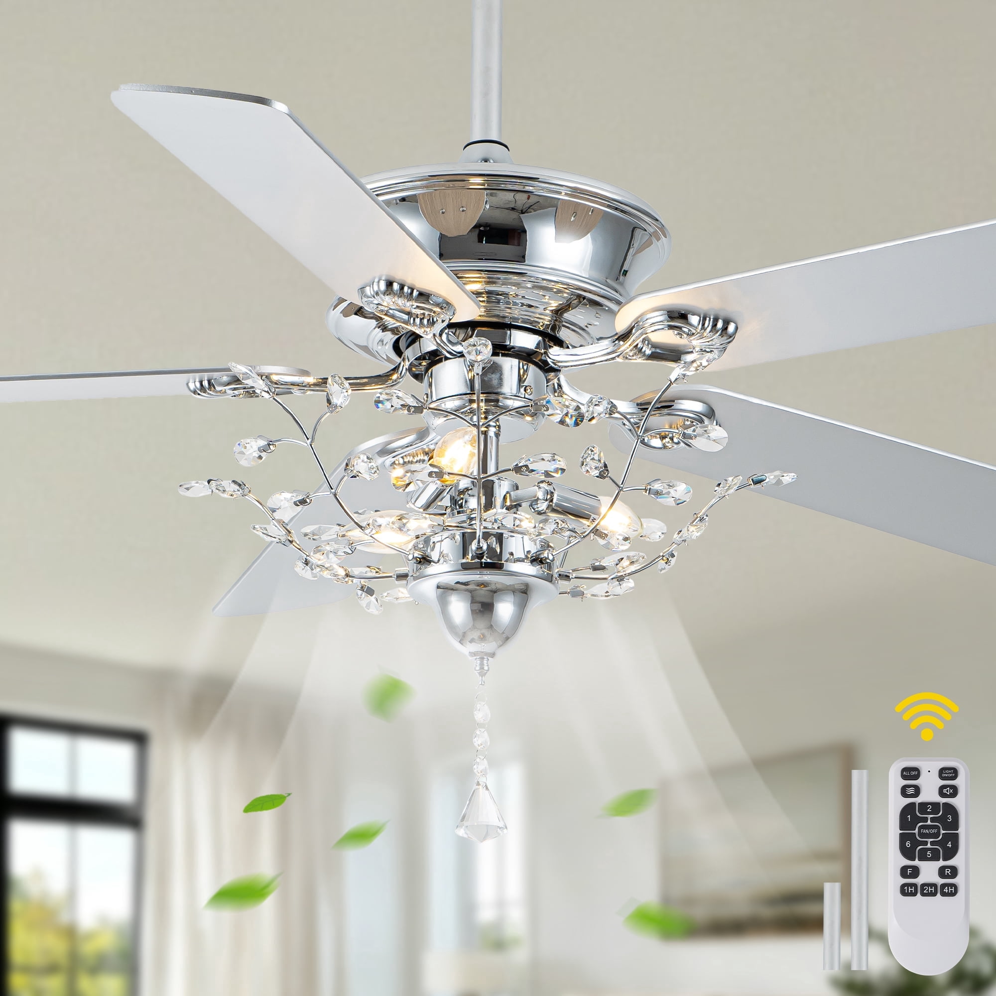 Chords Attic 52" Modern Chrome Crystal Ceiling Fan with Light and ...