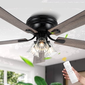 Chords Attic 52" Vintage 5-Blade Flush Mount Ceiling Fan with Lights and Remote Control, Rustic Farmhouse Ceiling Fan with 6 Speeds for Living Room, Dining Room,Bedroom