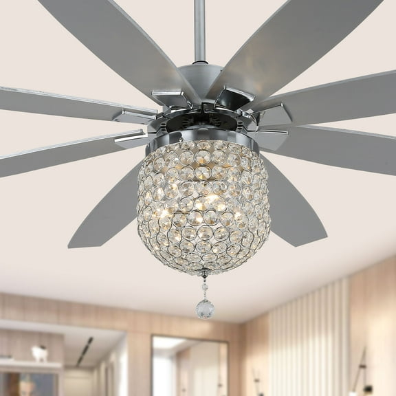 Chords Attic 65" 8-Blade Crystal Ceiling Fan with Lights and Remote Control, 6-Speed, Timer Setting Quiet DC Motor