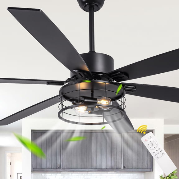 Chords Attic 65" Black Ceiling Fan with Light and Remote Control, 6-Speed Ultra Quiet DC Motor, Reversible Blades for Living Room, Bedroom