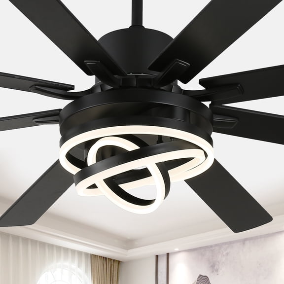 Chords Attic 72" 8-Blade DIY Shape Black Ceiling Fan with LED lights and Remote Control, 6-Speed, Timer Setting Quiet DC Motor Fandelier Ceiling Fan for Large Room