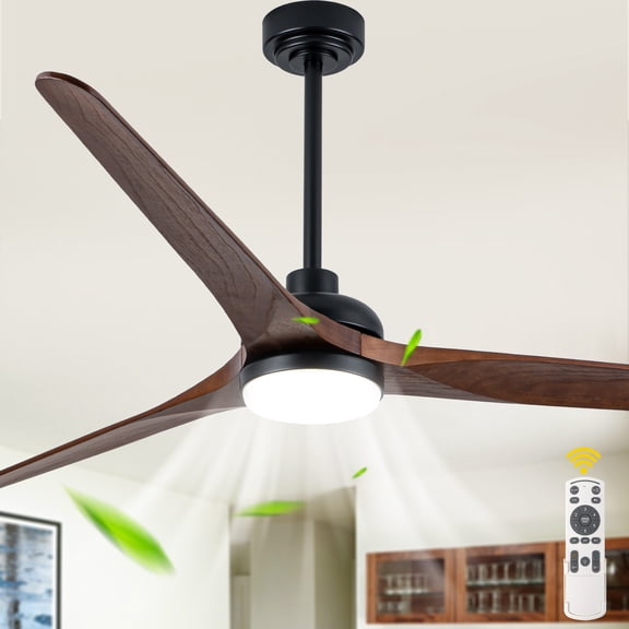 Chords Attic 72" Black Solid Wood Ceiling Fan with Light and Remote Control, 3-Blade, Dimmable LED 3-Color Temperature for Bedroom, Living Room