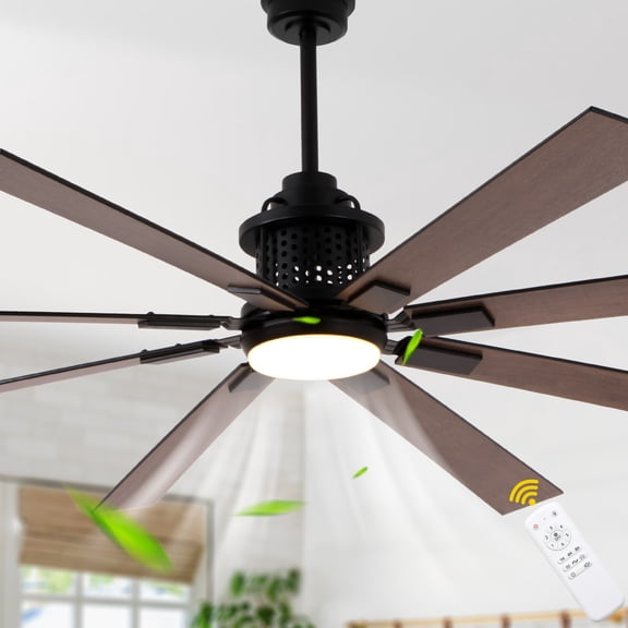 Chords Attic 72" Modern Matte Black Industrial Ceiling Fan with Light and Remote Control, 6-Speed DC Motor for Large Living Room, Bedroom
