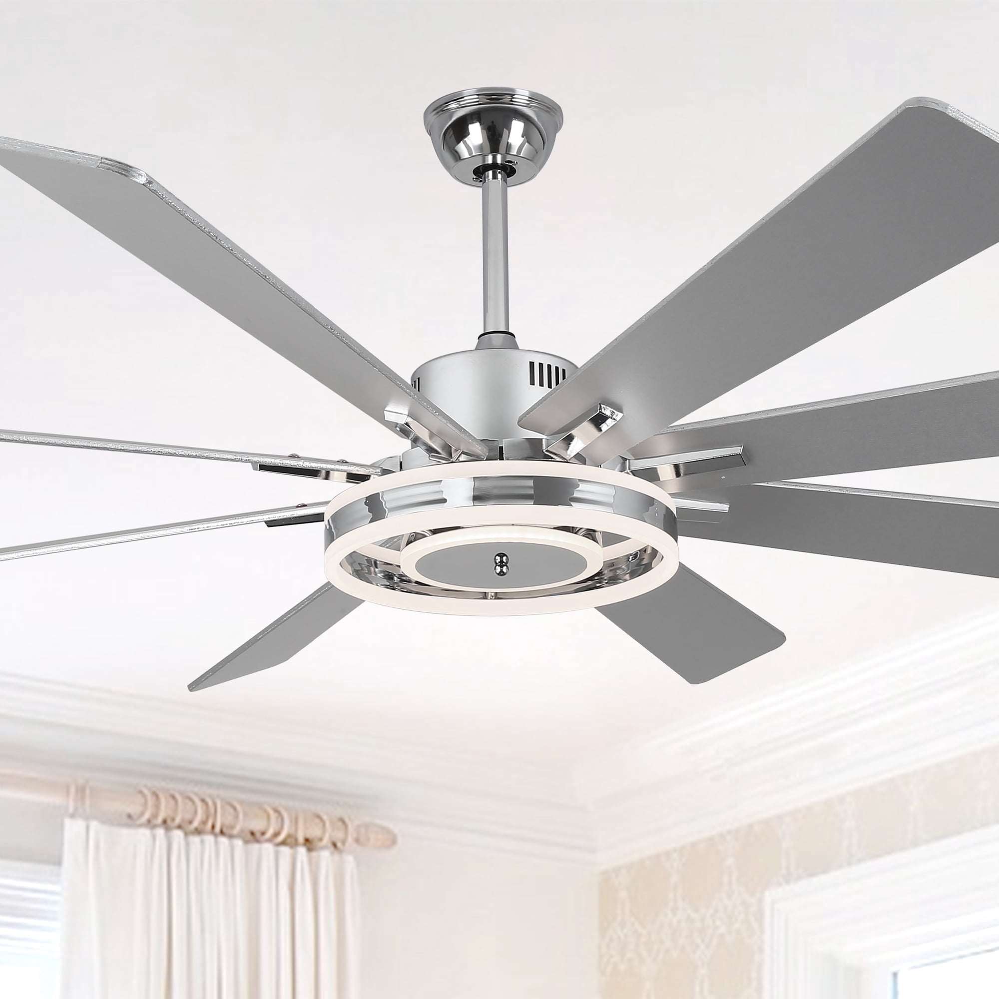 Chords Attic 72" Reversible 8-Blade Ceiling Fan with LED Lights, Remote 3-Color, 6-Speed and Timer