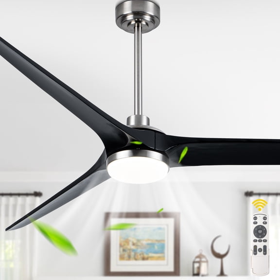 Chords Attic 72" Solid Wood Ceiling Fan with Lights and Remote Control, Dimmable LED 3-Color Changing, Modern Black Fan for Living Room