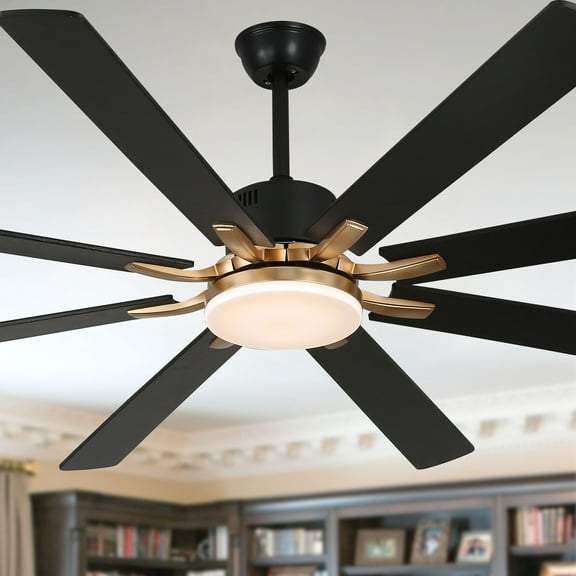 Chords Attic Ceiling Fan with LED Light, 8-Blade Reversible DC Motor, Remote Control, 6-Speed Timer, Ultra Quiet for Bedroom, Living Room