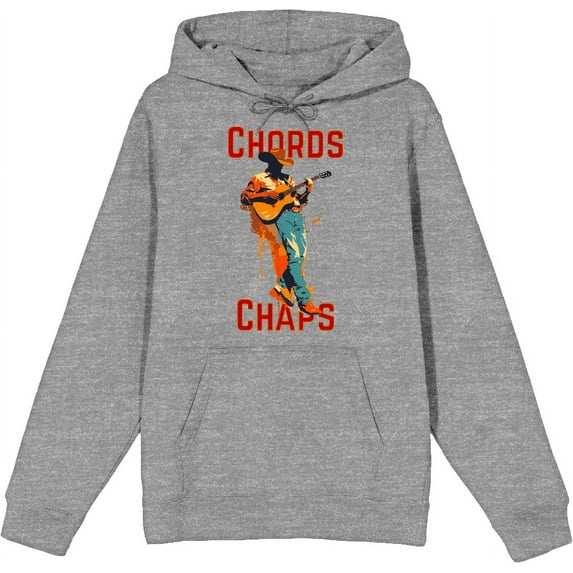 "Chords & Chaps" Cowboy Americana Adult Heather Gray Long Sleeve Hoodie-Medium