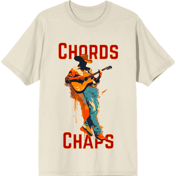 "Chords & Chaps" Cowboy Americana Adult Natural Crew Neck Short Sleeve Tee-Large