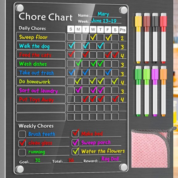 Chore Chart for ,Chores Chart for Fridge Refrigerator,Dry Erase Behavior Chore Chart for Multiple , Chart for Multiple Teens Adults Family,8"x12" (White-1 Pack)