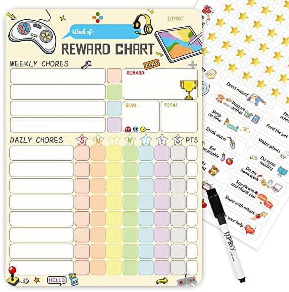 Chore Chart for Kids at Home,Video Game Magnetic Reward Chart for Kids  Behavior; Behavior Chart for Kids,Good Responsibility Chart Board,Routine  Chart for Kids,Static Tasks and Golden Stars Included! 