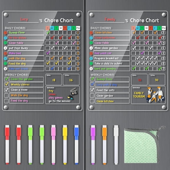 Chore Chart for , 9.5"x12" Behavior Responsibility Chart for /Teens/Adults Chore Chart for Multiple , Chore Checklist & Responsibility (2 Pack)