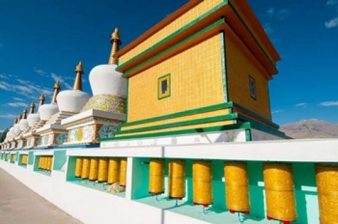 Chortens and prayer flags at Dali Lamas Ladakh home Ladakh India Canvas Art - Ellen Clark DanitaDelimont (24 x 36)